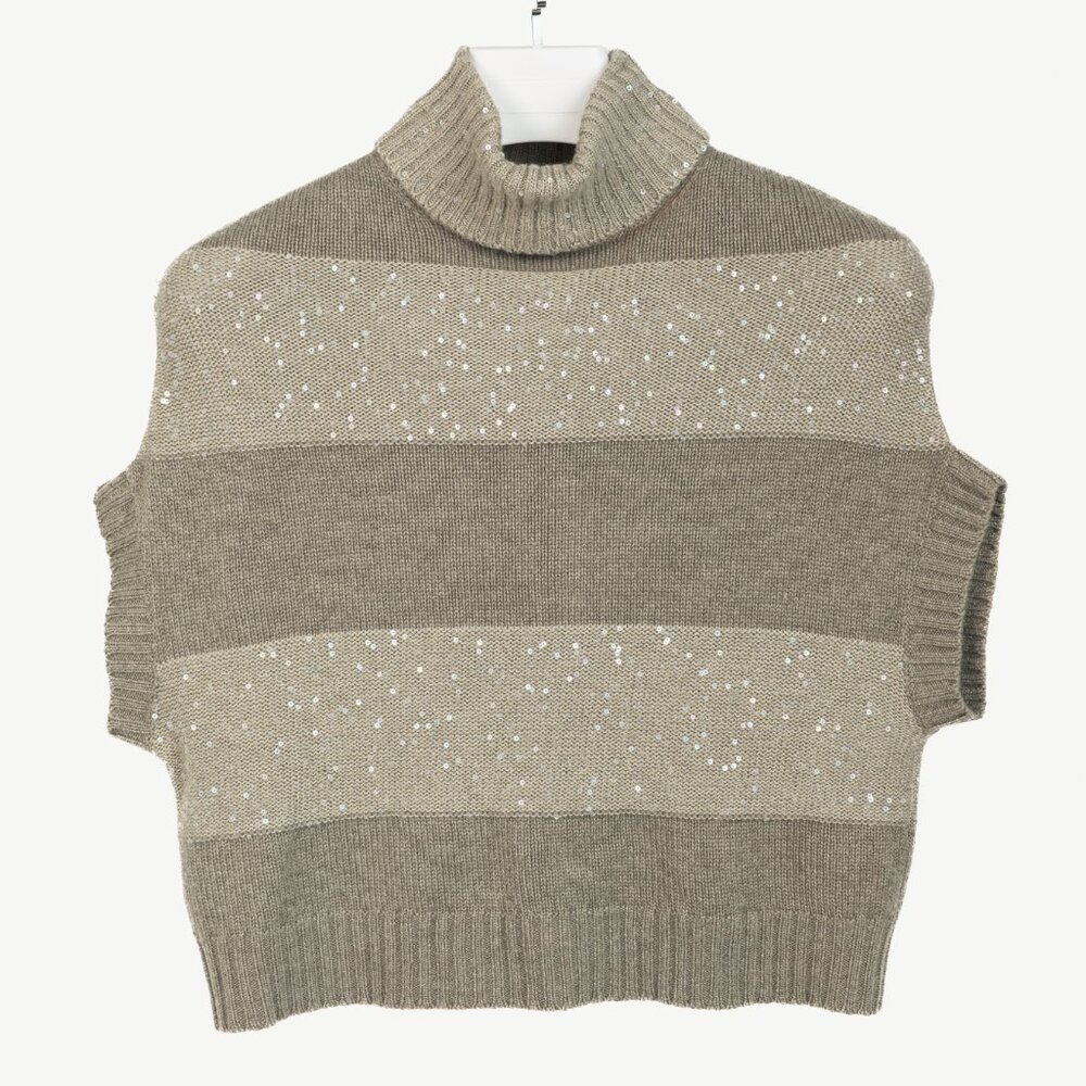 Brunello Cucinelli Grey Cashmere Sequin Turtleneck Sweater